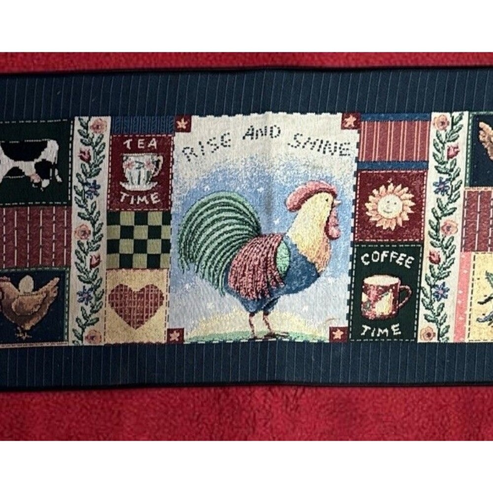 Coco Dowley Rooster Tapestry Table Runner Farmhouse Country Kitchen Decor 36”